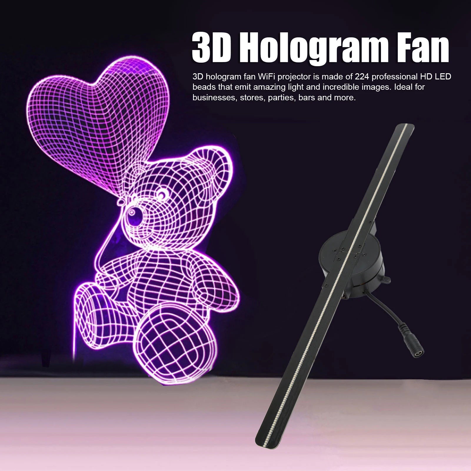 3D Hologram Fan WiFi PRO – 2000x224 HD Floating Holographic Projector | Viral Advertising for Shops & Events