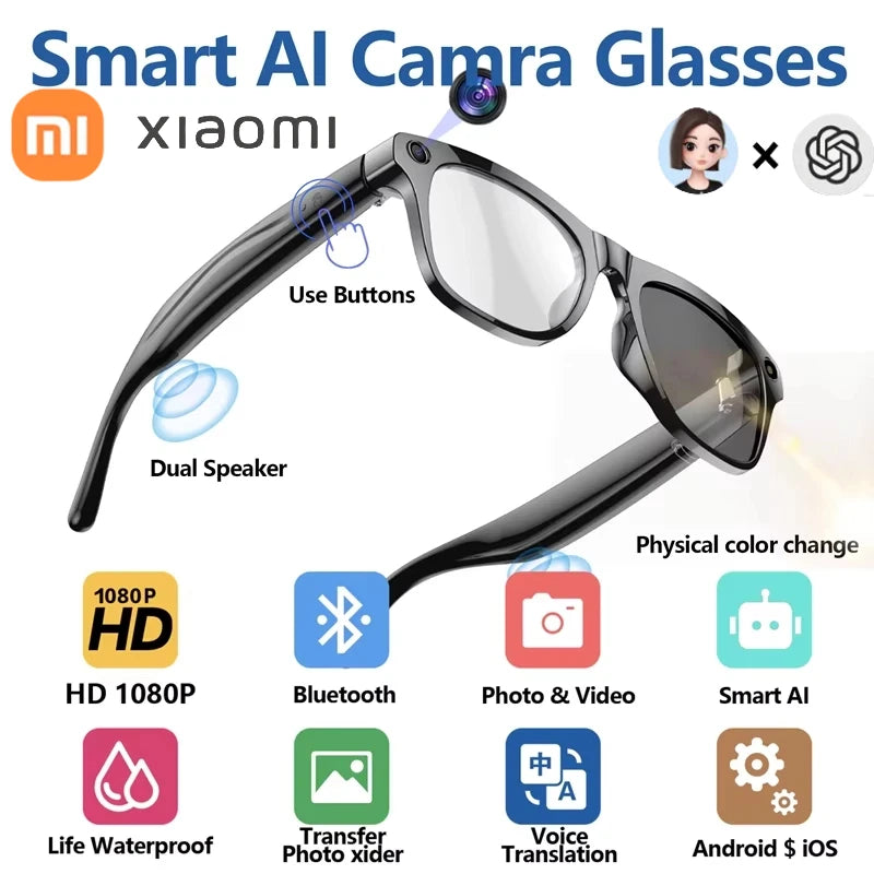 2025 AI Smart Glasses 100MP 4K Hidden Camera + Voice AI Assistant + Bluetooth Calls