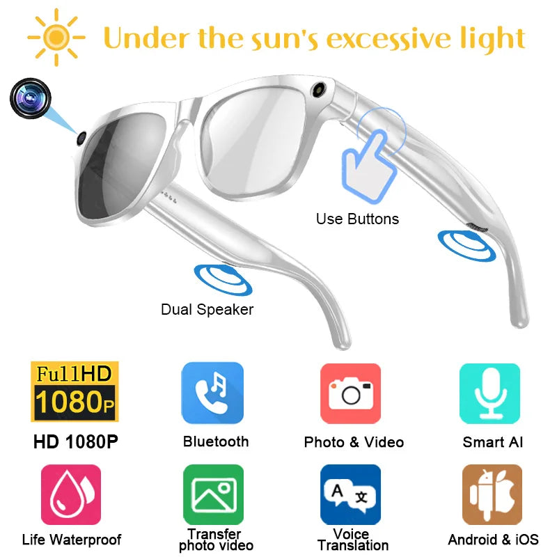 2025 AI Smart Glasses 100MP 4K Hidden Camera + Voice AI Assistant + Bluetooth Calls