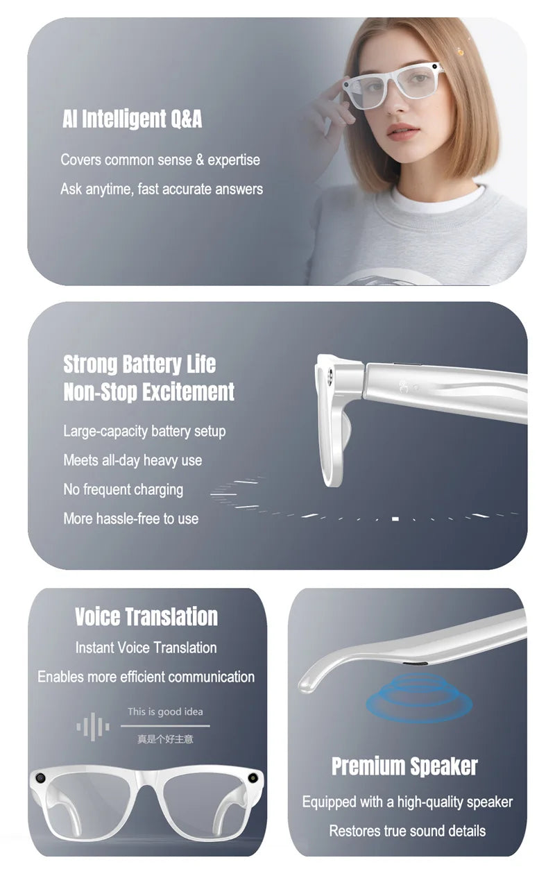 2025 AI Smart Glasses 100MP 4K Hidden Camera + Voice AI Assistant + Bluetooth Calls