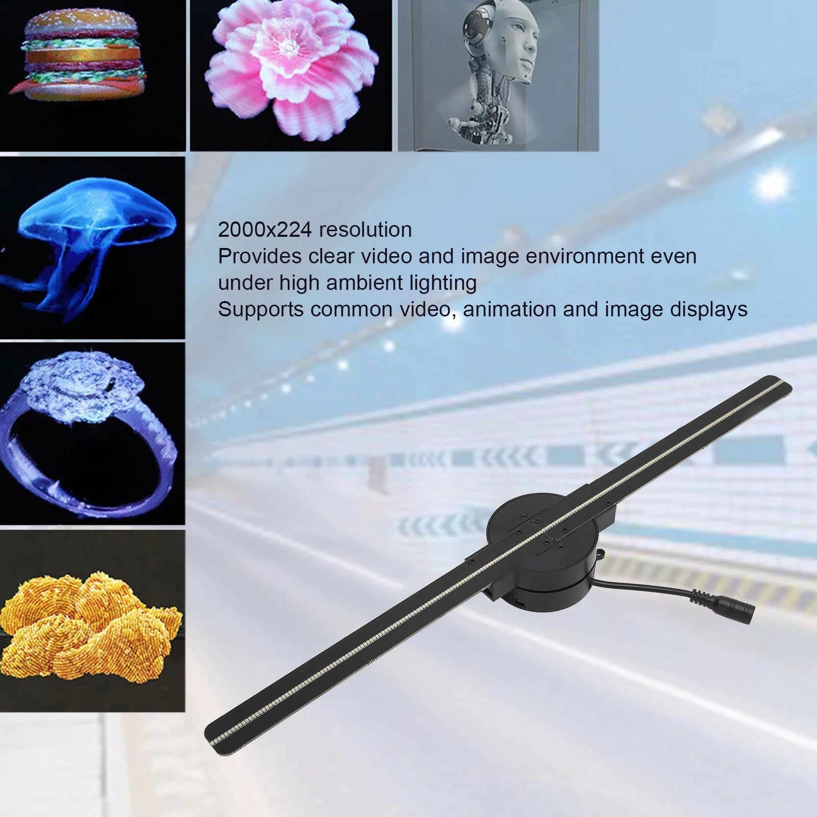 3D Hologram Fan WiFi PRO – 2000x224 HD Floating Holographic Projector | Viral Advertising for Shops & Events