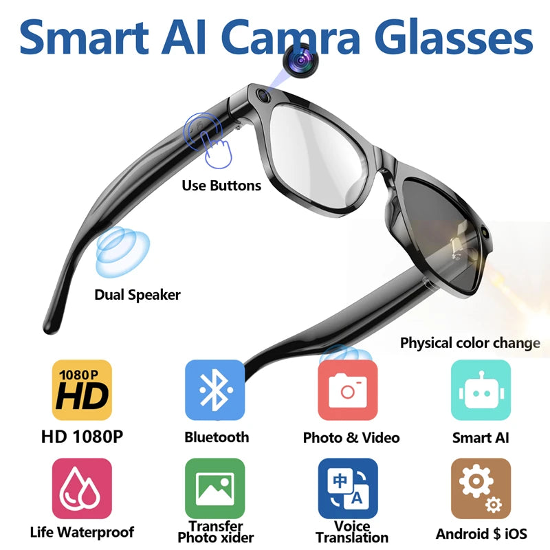 2025 AI Smart Glasses 100MP 4K Hidden Camera + Voice AI Assistant + Bluetooth Calls