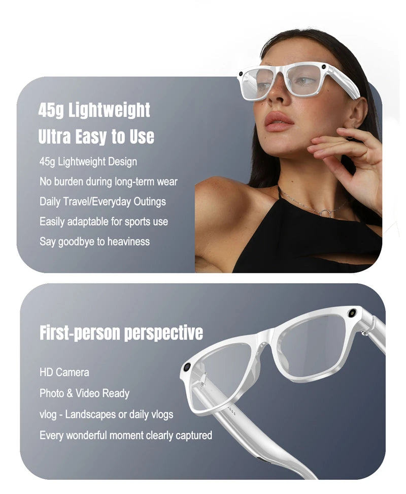 2025 AI Smart Glasses 100MP 4K Hidden Camera + Voice AI Assistant + Bluetooth Calls