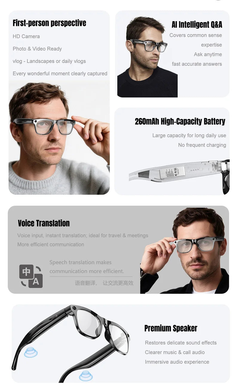 2025 AI Smart Glasses 100MP 4K Hidden Camera + Voice AI Assistant + Bluetooth Calls